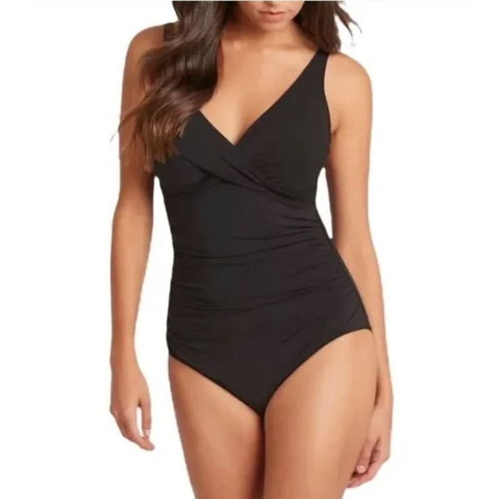 NEW/NWT Sea Level Black Cross Front Shirred One Piece Convertible Swimsuit 6